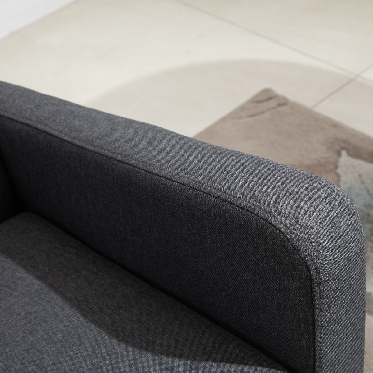 HOMCOM Grey Linen-Look 2-Seater Loveseat with Curved Arms, Slanted Back, Thick Cushion, Wood Legs