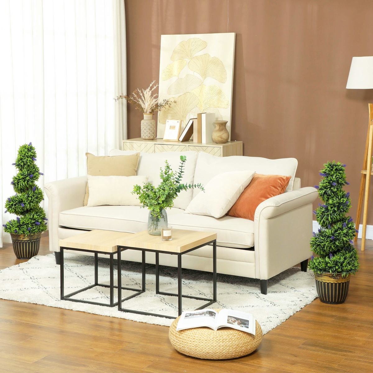 HOMCOM Set of 2 Artificial Spiral Boxwood Plants with Lavender, 90cm