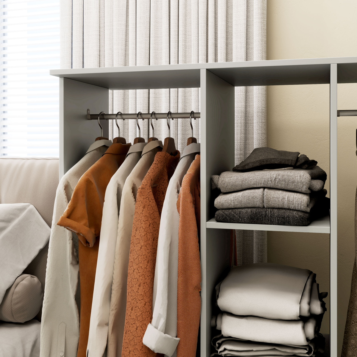 HOMCOM Mobile Double Open Wardrobe with Hanging Rails, Grey