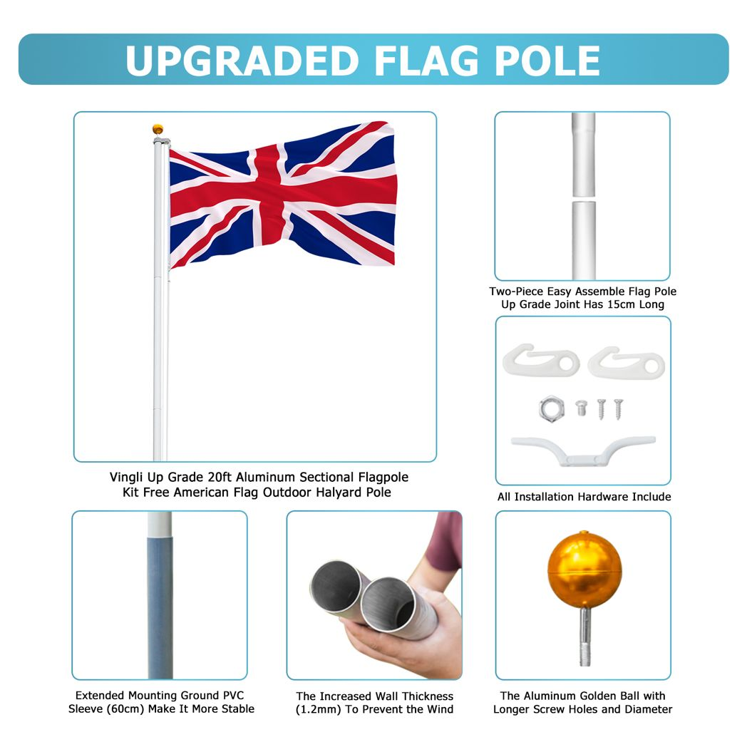5.1*5.1*600cm Aluminum Alloy Splicing Flagpole Adjustable And Retractable Courtyard Outdoor Flagpole