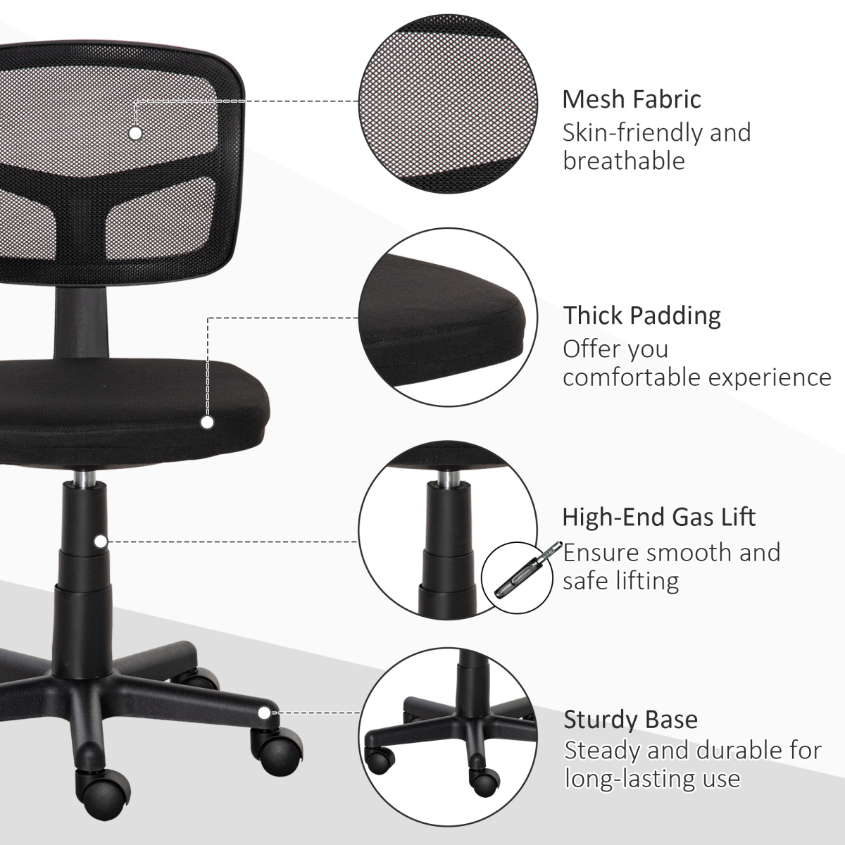 Vinsetto Ergonomic Armless Mesh Office Chair, Swivel Desk Chair