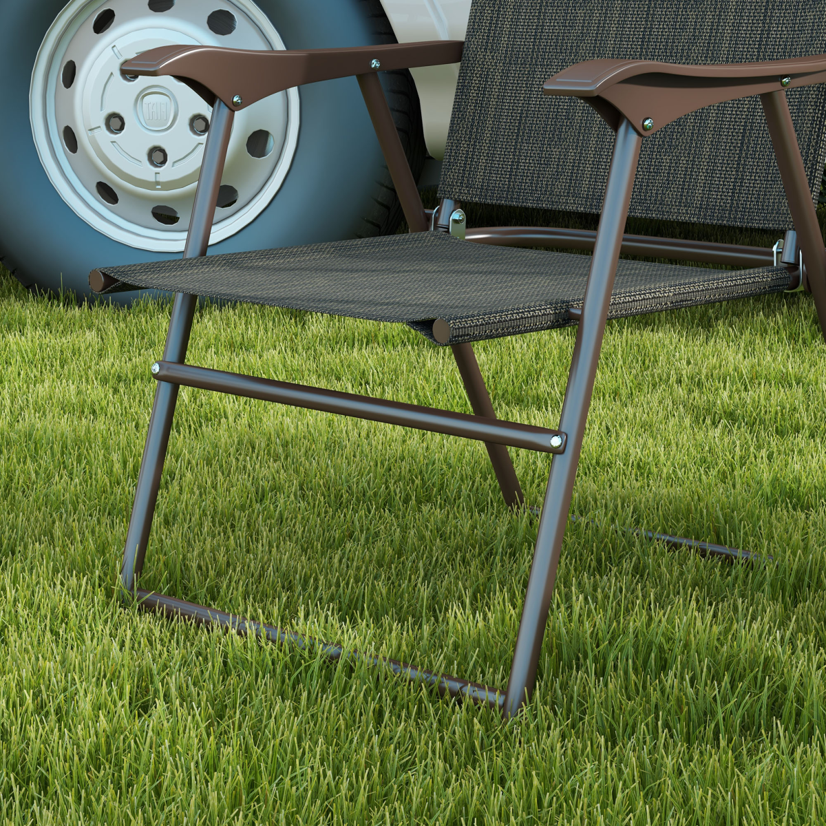 Outsunny Set of 2 Folding Chairs with Armrests and Breathable Mesh Seats