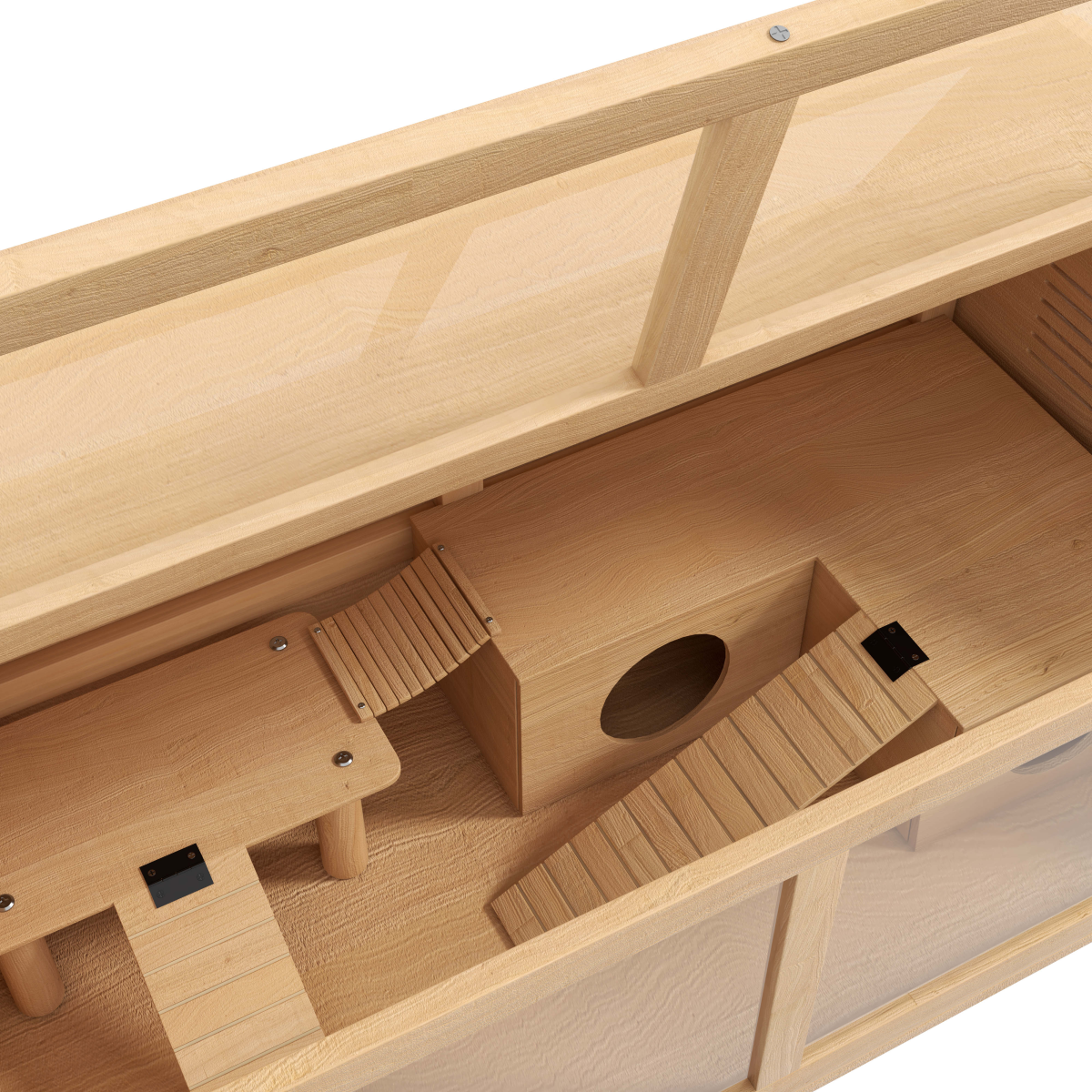 PawHut Wooden Hamster & Gerbil Cage with Bridge, Ladders, Hut