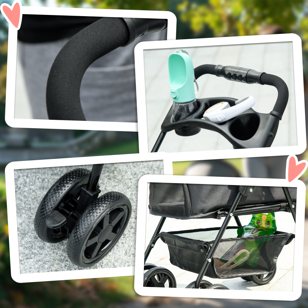 PawHut Foldable Pet Stroller with Brakes, Basket & Canopy, Black
