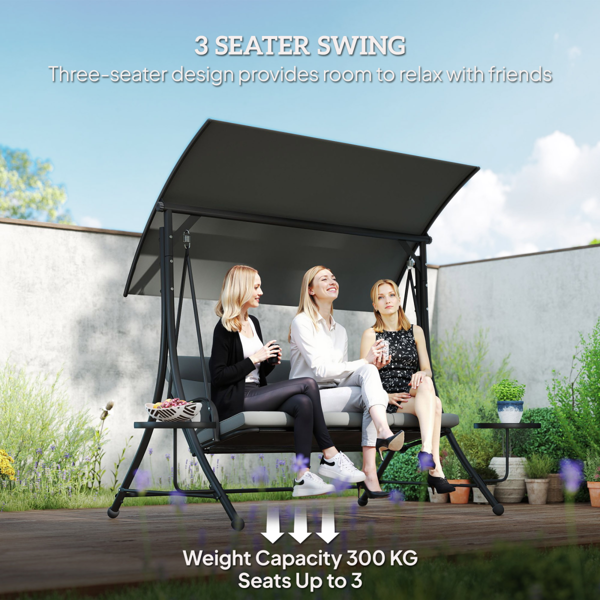 Outsunny 3-Seater Steel Garden Swing Chair with Adjustable Canopy