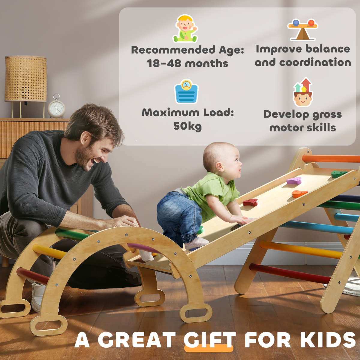 AIYAPLAY 5-in-1 Toddler Climbing Frame with Slide & Arch, 18-48 Months