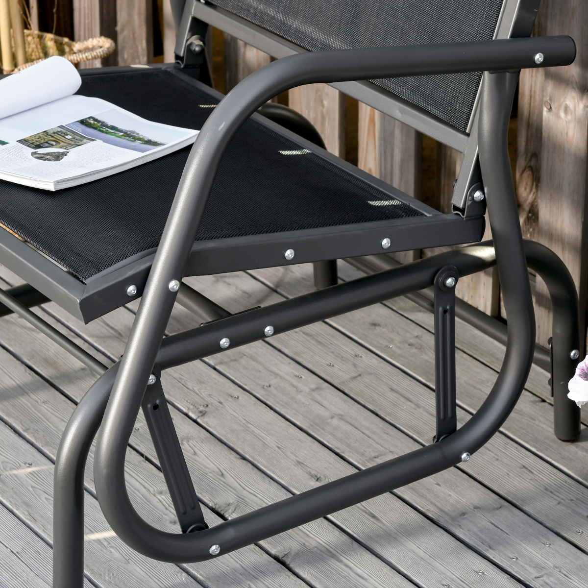 Outdoor Gliding Chair with Mesh Seat, Curved Back & Steel Frame