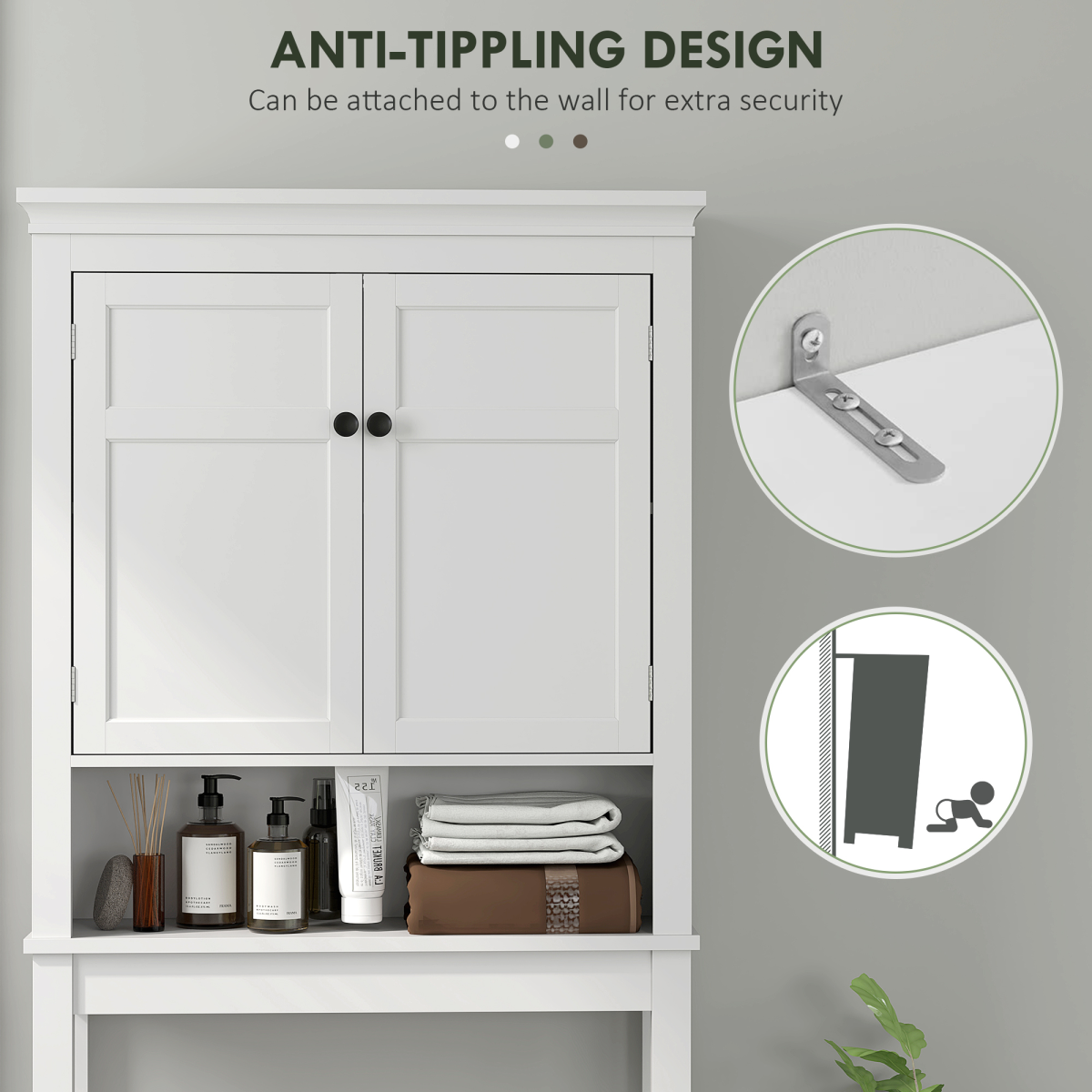 HOMCOM Freestanding 3-Tier Over Toilet Storage Cabinet, White