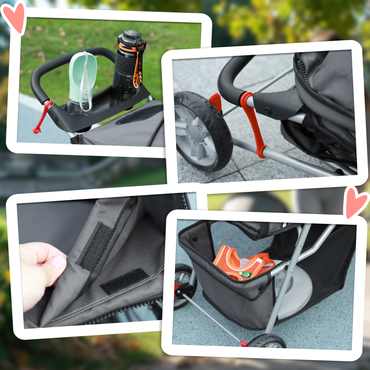 PawHut 3-Wheel Pet Stroller for Cats & Small Dogs, Charcoal Grey