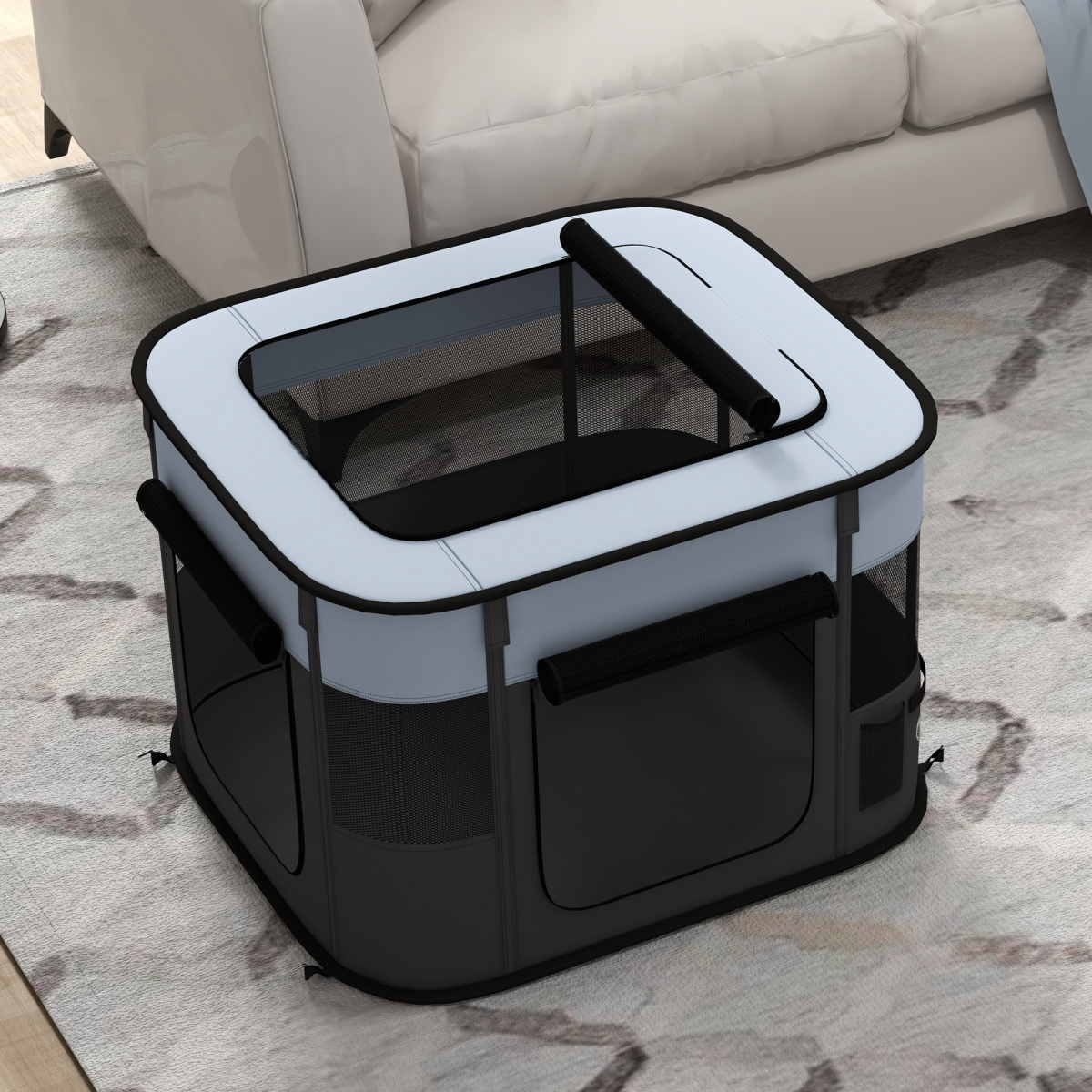 PawHut Foldable Portable Pet Pen for Small Animals, Grey