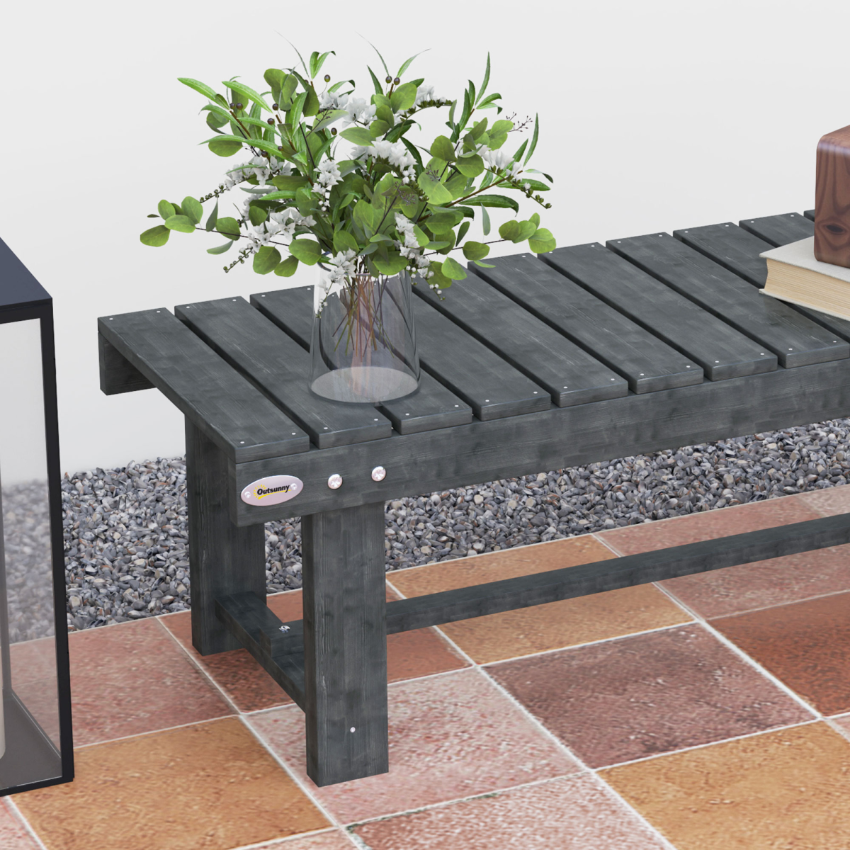 Outsunny 110cm Outdoor Garden Bench 2 Seater Patio Loveseat Fir Wood Grey