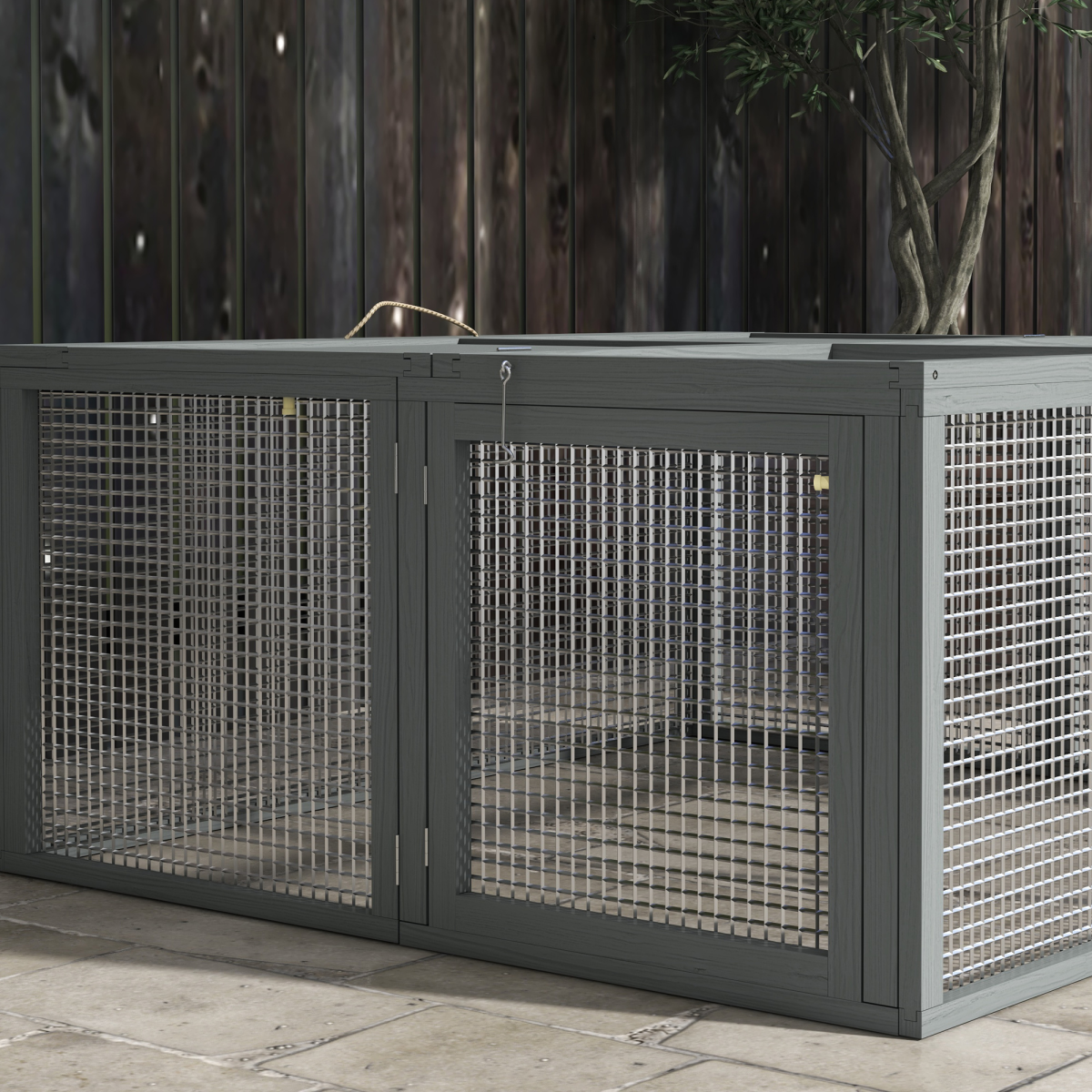PawHut Foldable Wooden Rabbit Run for 2-3 Small Pets, Grey