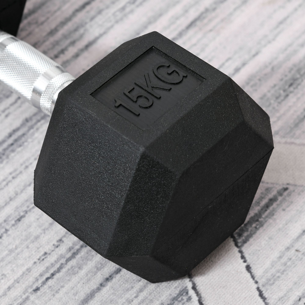 15KG Single Rubber Hex Dumbbell, Portable Hand Weight for Home Gym