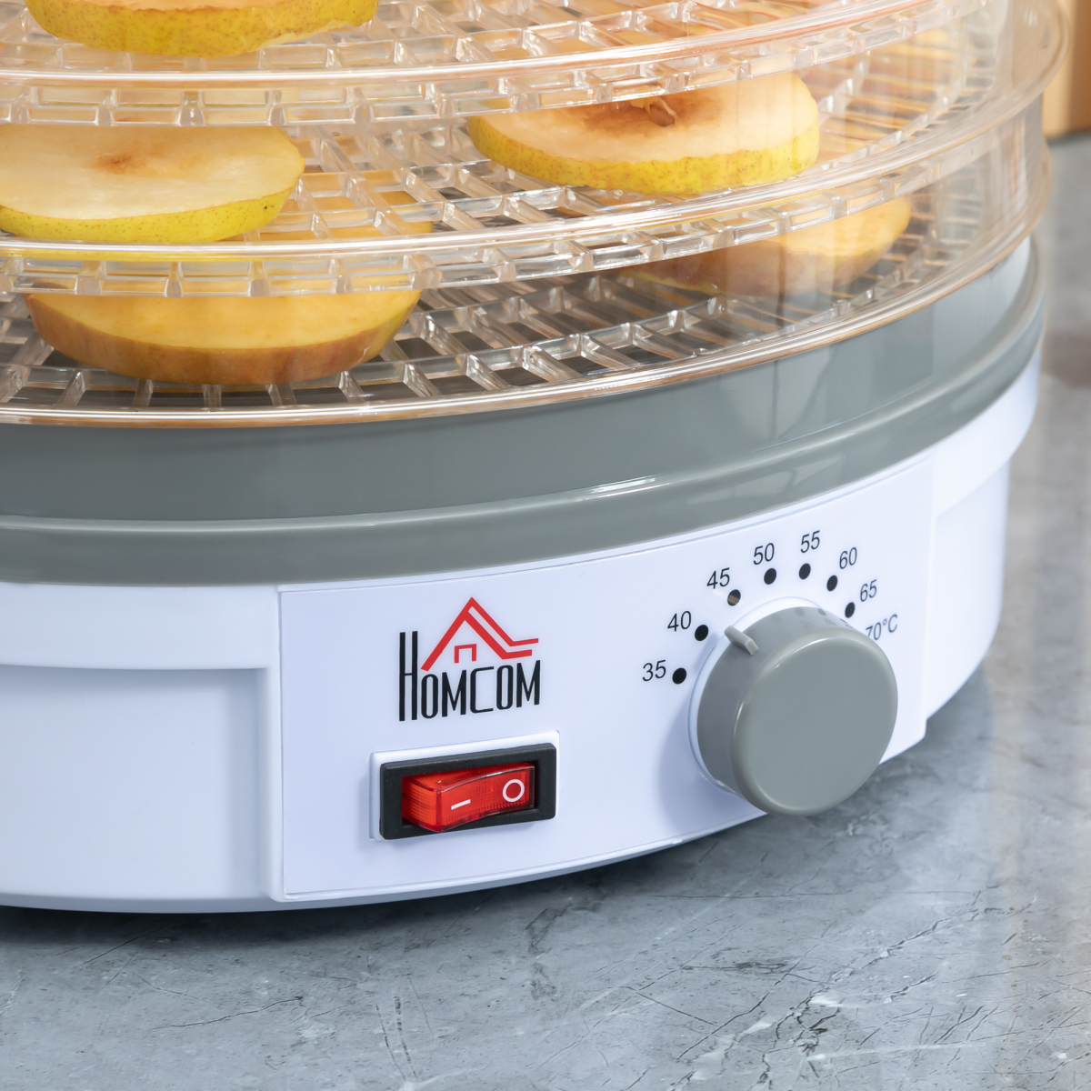 HOMCOM 5-Tier Food Dehydrator, 245W, Stainless Steel, Adjustable Temperature, Timer, White