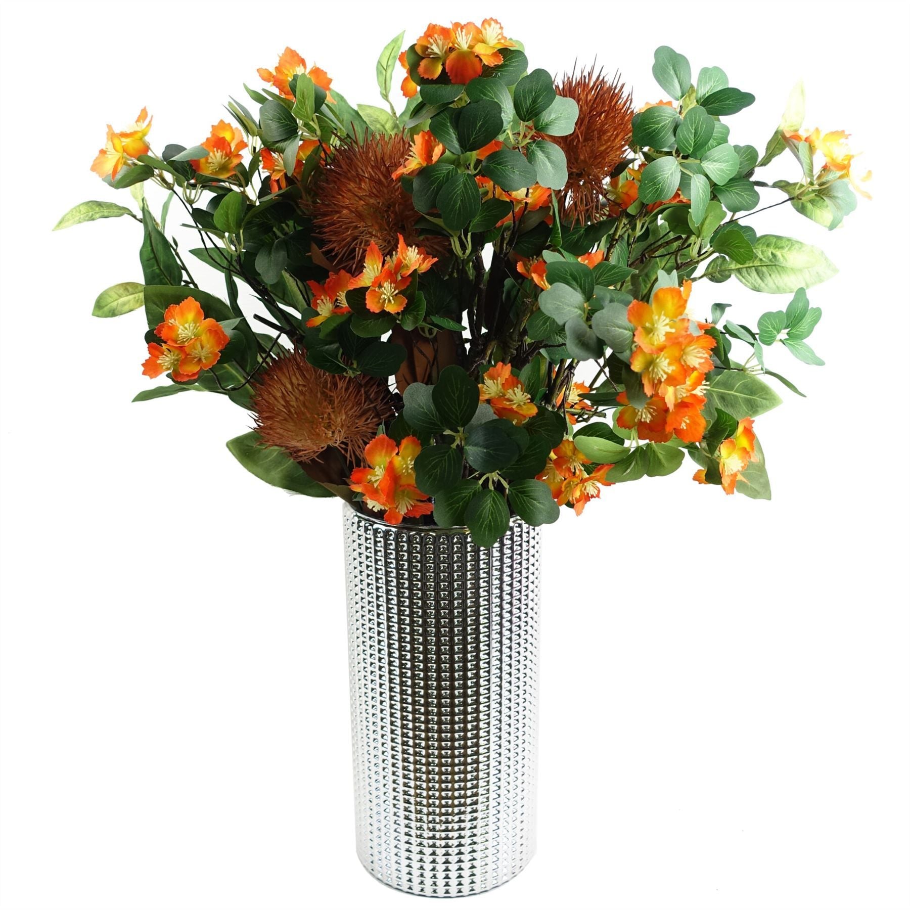 Leaf Orange Artificial Flower Foliage Spray, 60cm Silk Flowers with Wired Shapable Stem