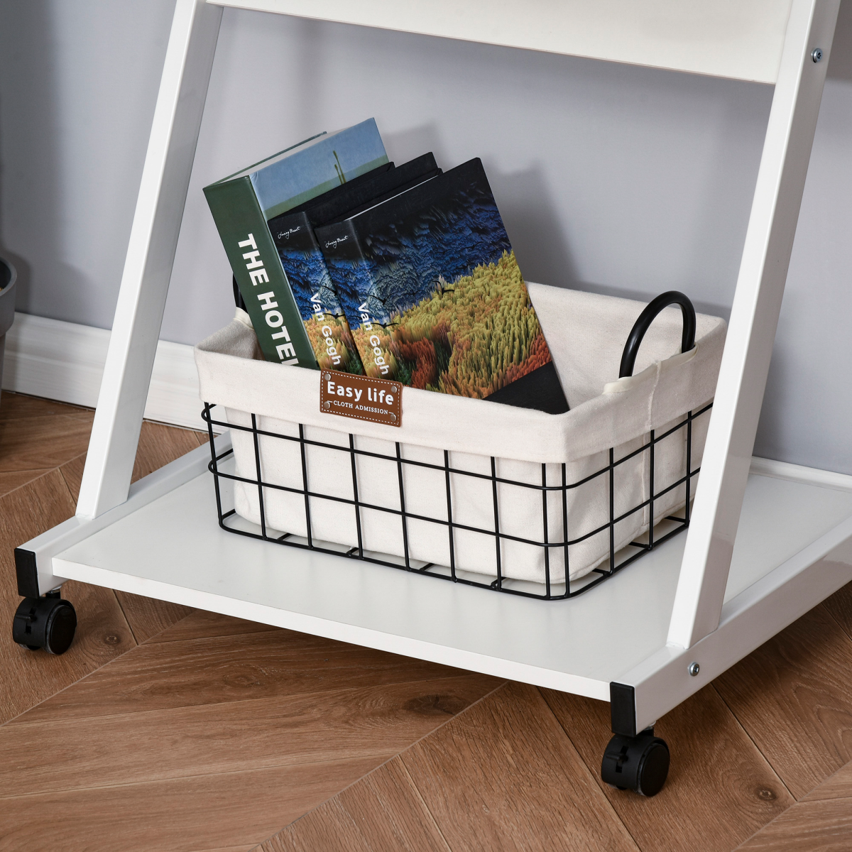 HOMCOM Computer Desk with Sliding Keyboard Tray, 4 Wheels, Bottom Shelf, White