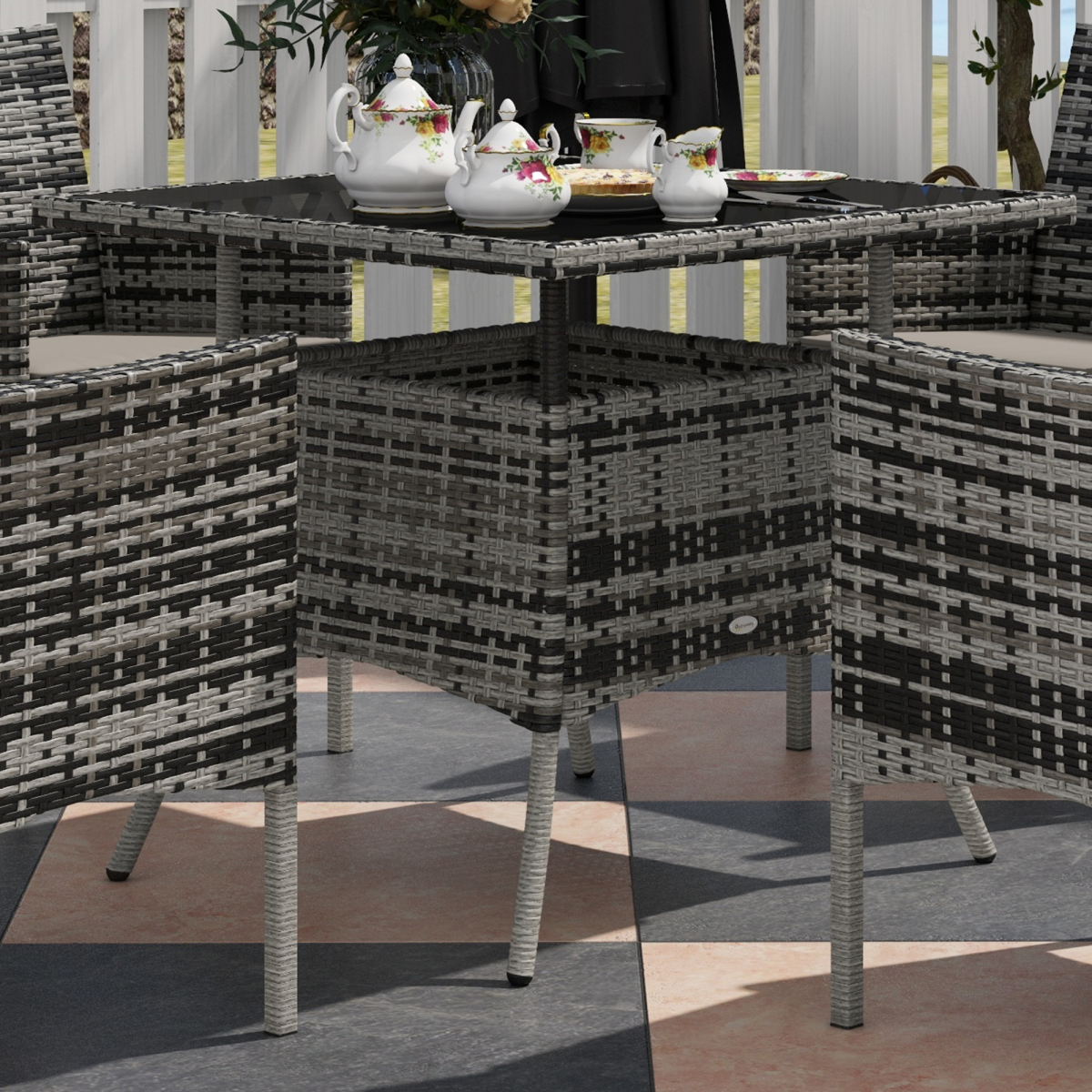 Outsunny 5 Piece 4 Seater Rattan Garden Dining Set with Tempered Glass Tabletop
