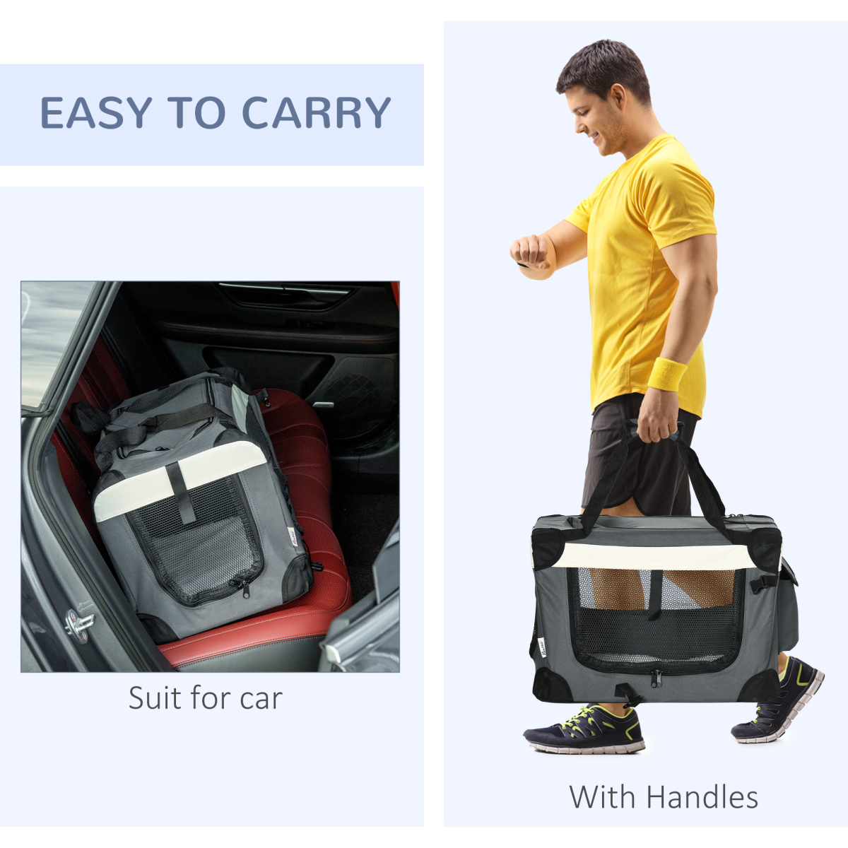 51cm Foldable Pet Carrier with Cushion for Cats and Small Dogs, 3 Doors, Mesh Windows, Foldable Carrier Bag