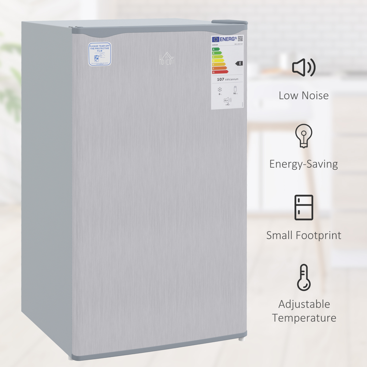 HOMCOM 91L Freestanding Under Counter Fridge, Reversible Door, Grey