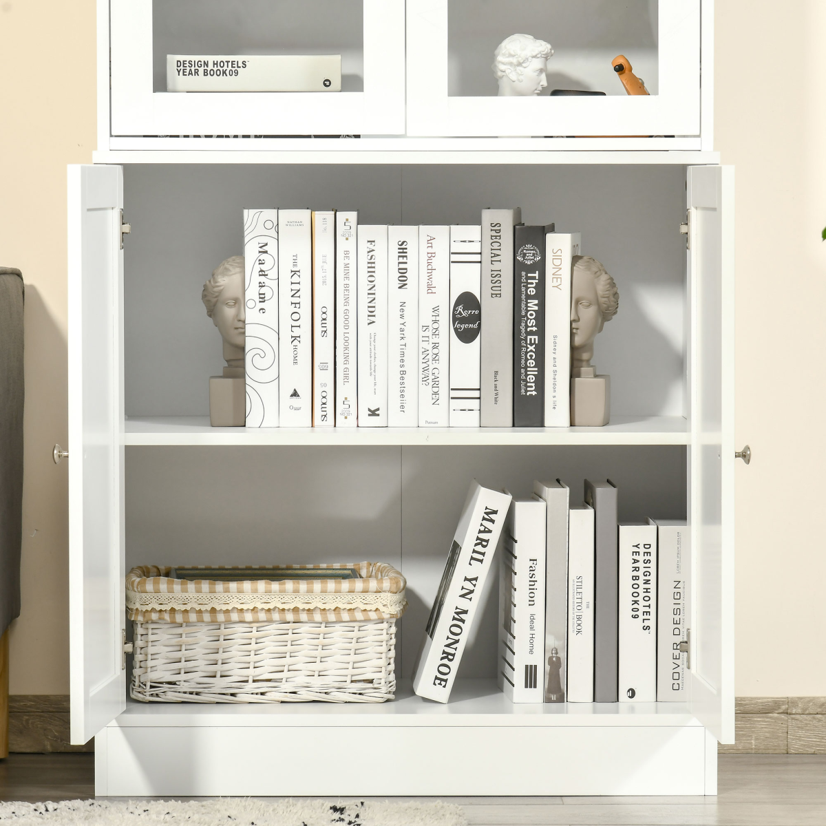 HOMCOM Modern Bookcase Storage Cabinet with Glass Doors, Adjustable Shelves