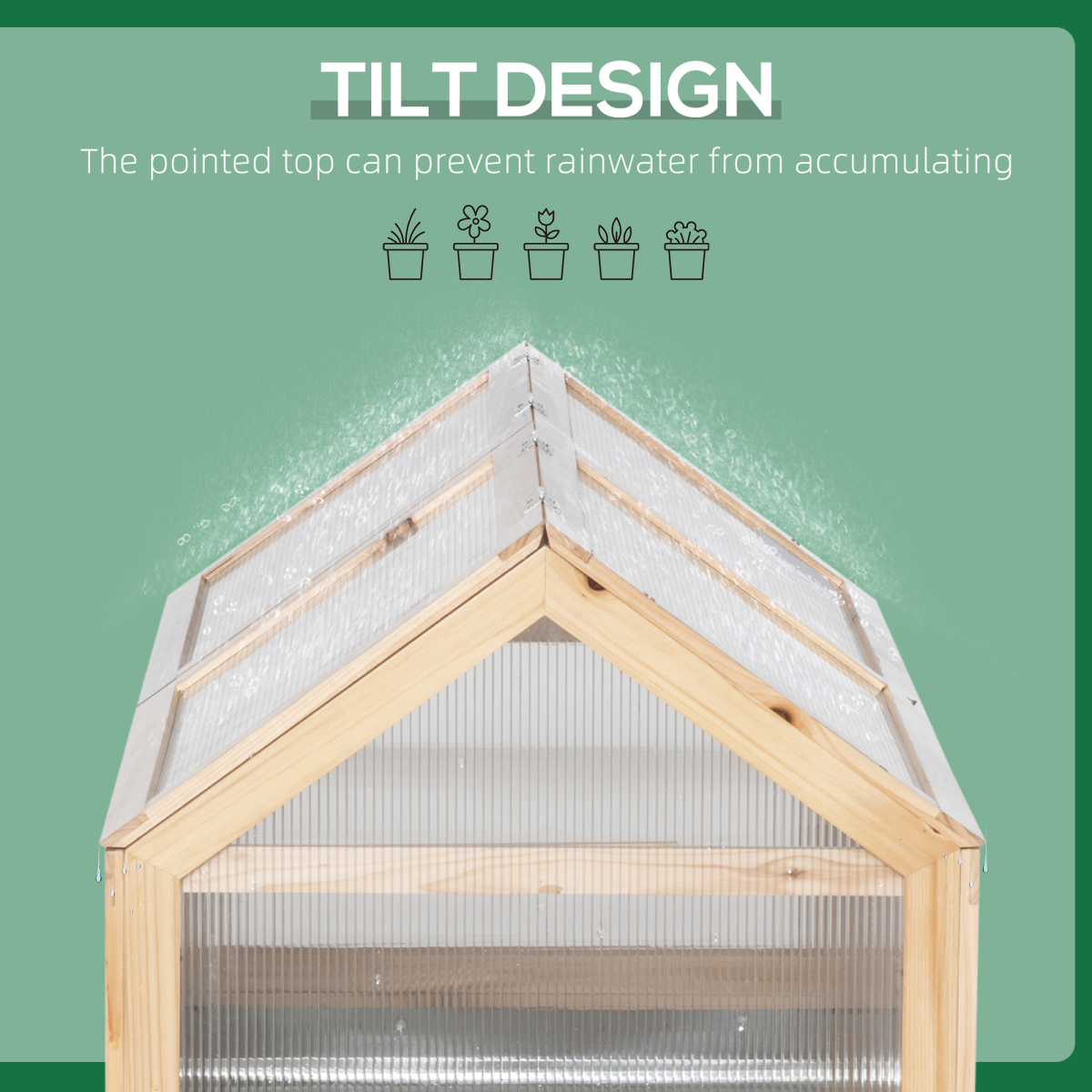 Outsunny Raised Garden Bed with Greenhouse Top, 122 x 61 x 81.7 cm, Natural Hardwood Frame, Polycarbonate Panels, Openable Roof
