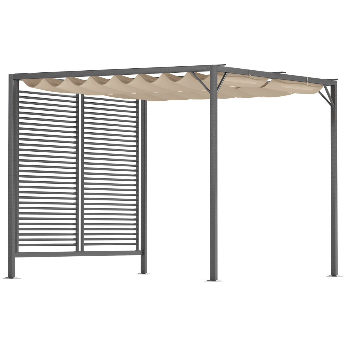 Metal Outdoor Pergola Patio Sun Shelter, Retractable Movable Canopy, PU-Coated UV and Water Resistant, Heavy-Duty Metal Frame