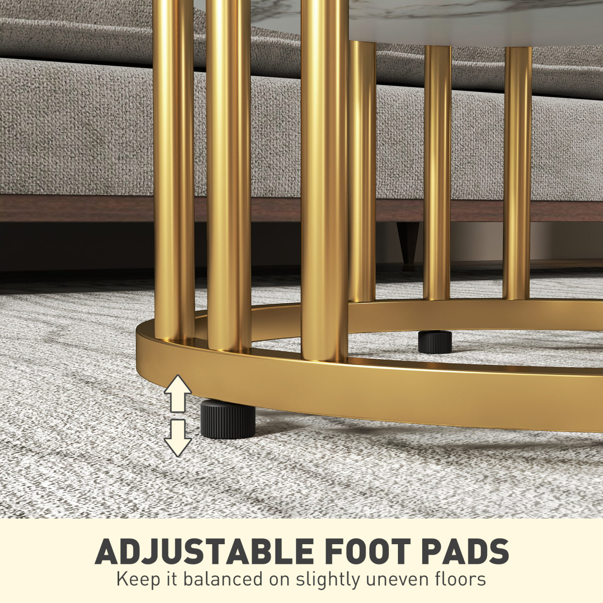 Set of 2 Marble-Effect Tables with Gold Tone Legs for Home & Office