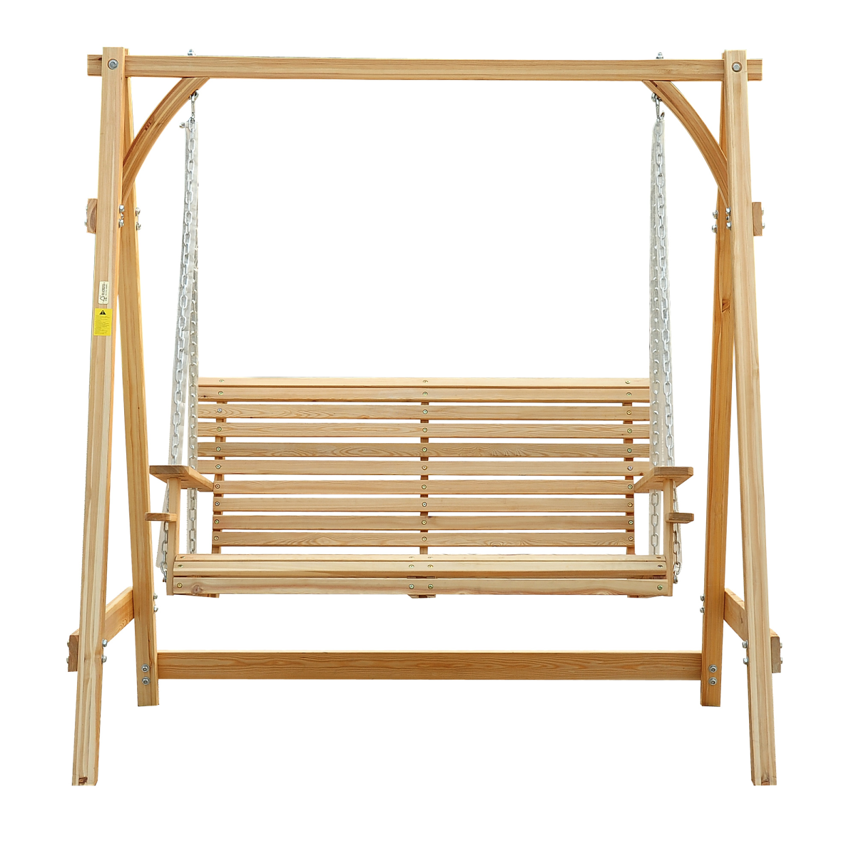 Outsunny 2-Seater Larch Wood Garden Swing Bench with Cup Trays