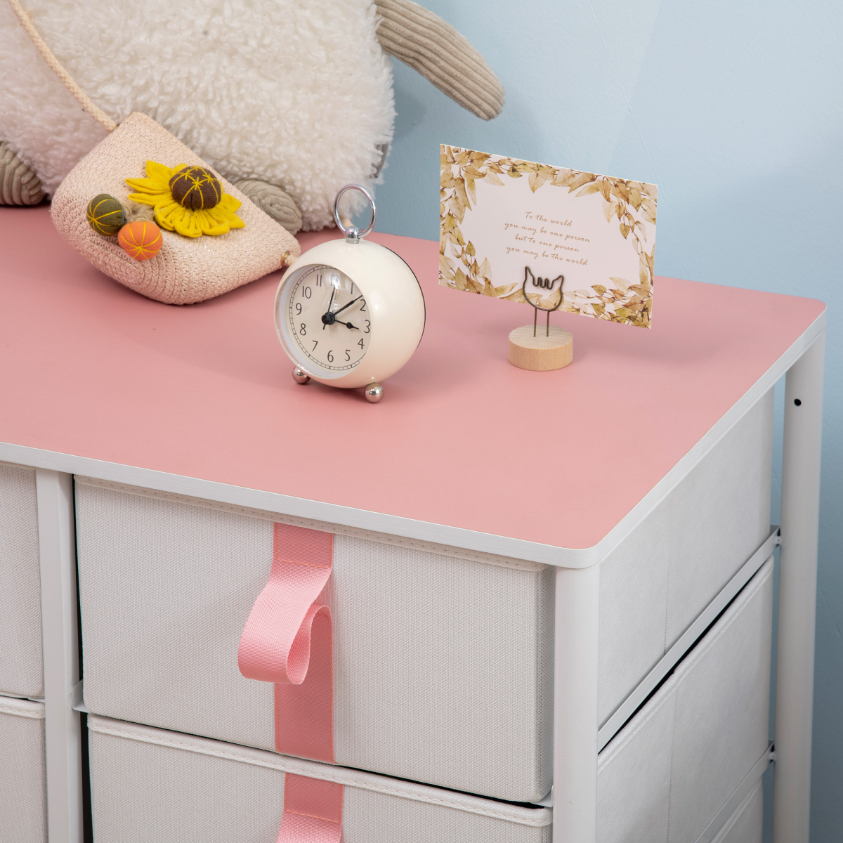 6-Drawer Fabric Chest Organizer with Metal Frame and Wood Top for Nursery Room