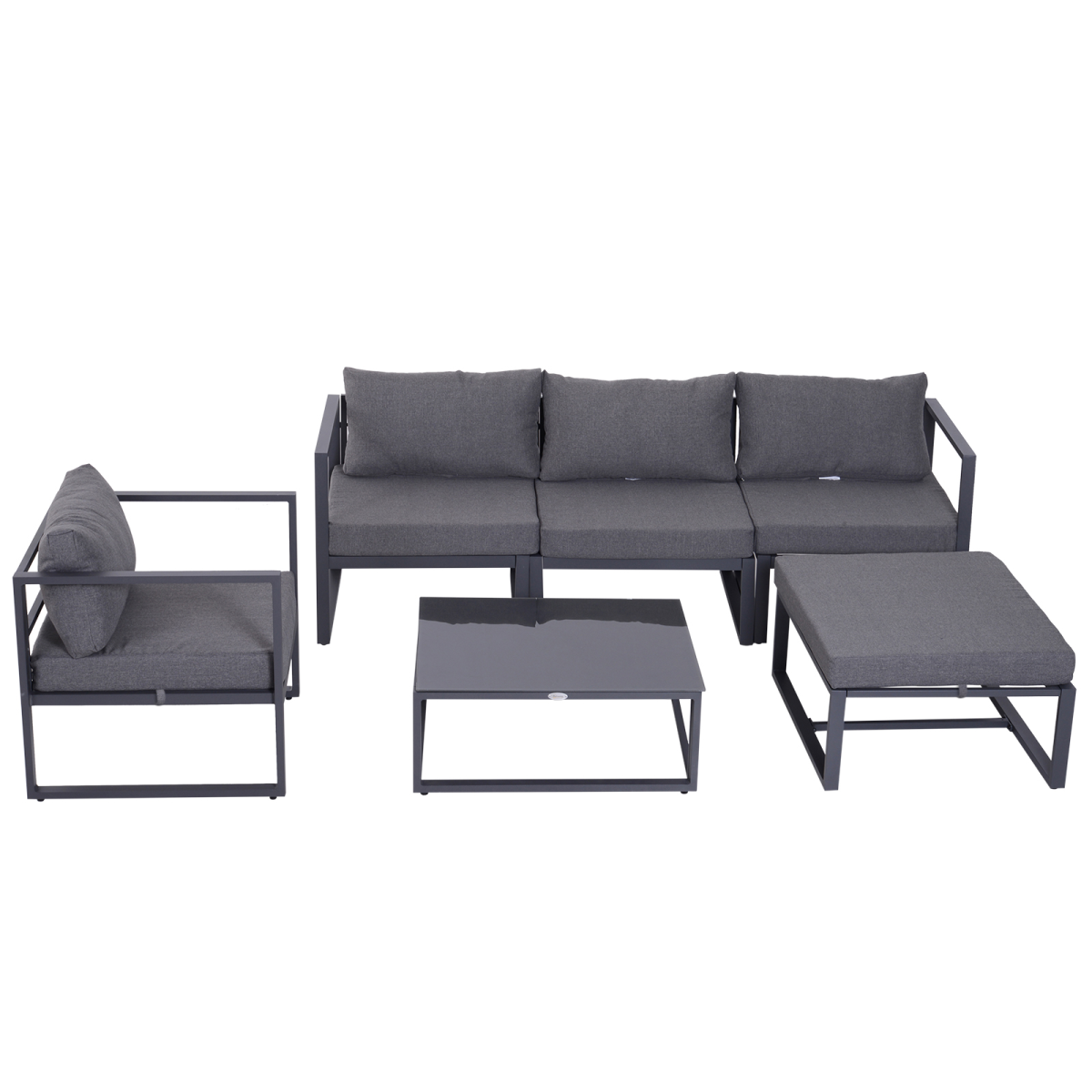 6 Piece Garden Sectional Sofa Set with Coffee Table and Footstool, Aluminium Frame, Outsunny