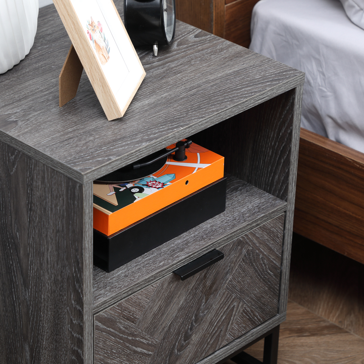 Nightstand with Drawer and Shelf, Bedside End Table