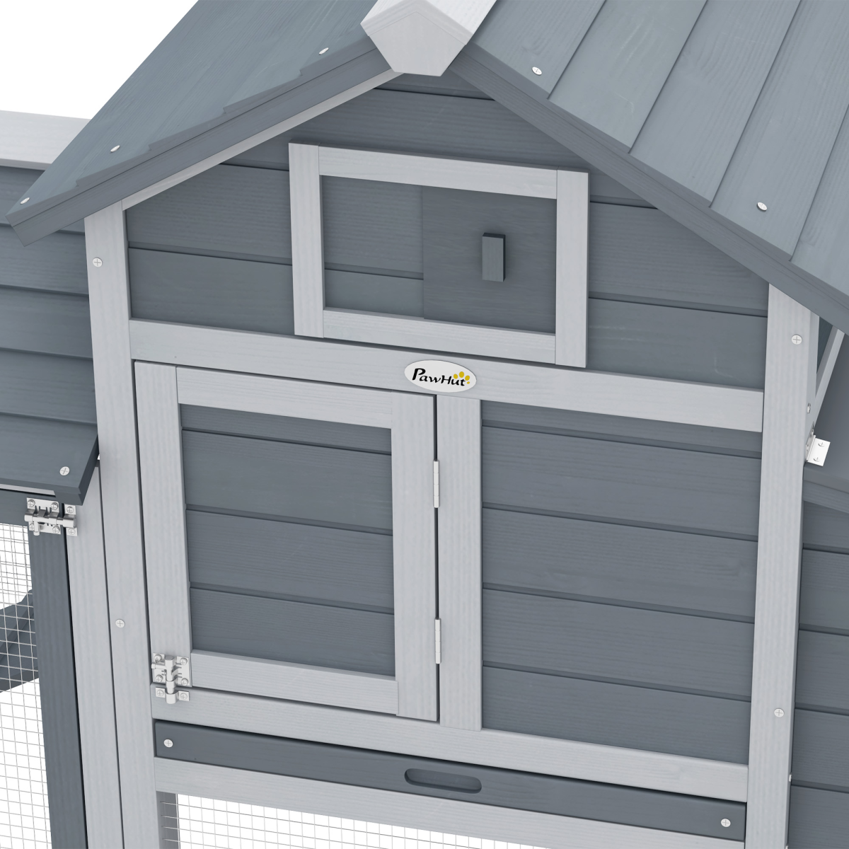 PawHut Small Chicken Coop with Outdoor Run and Nesting Box, Grey, 150.5 x 54 x 87 cm