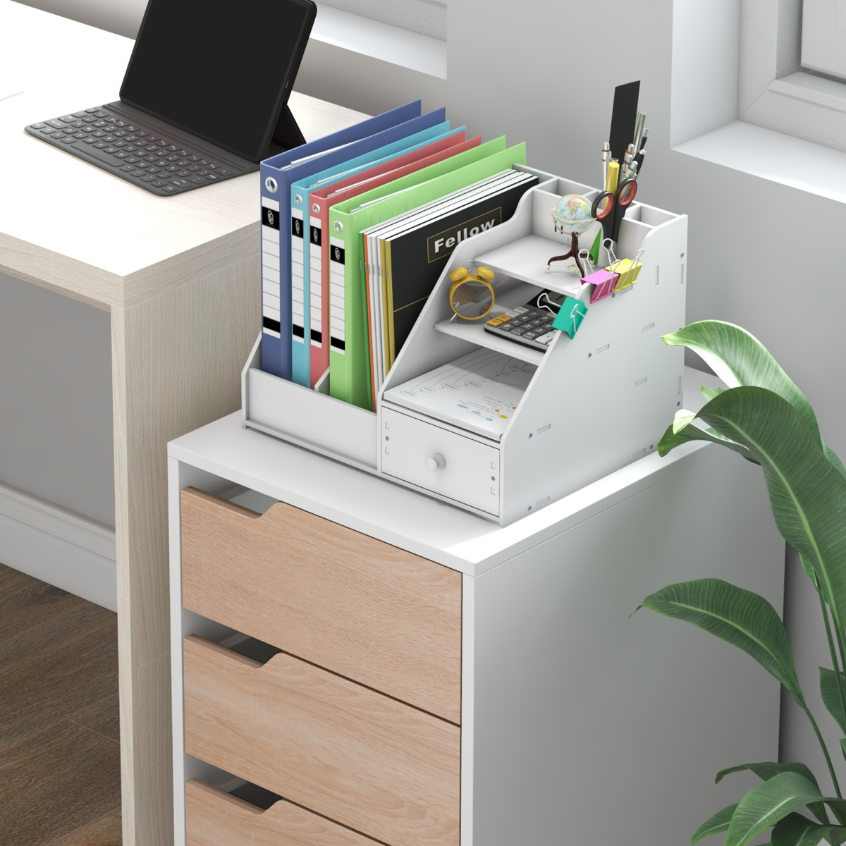 Homcom Mobile File Cabinet with 3 Drawers, Locking Casters, Metal Rails, Oak Tone White