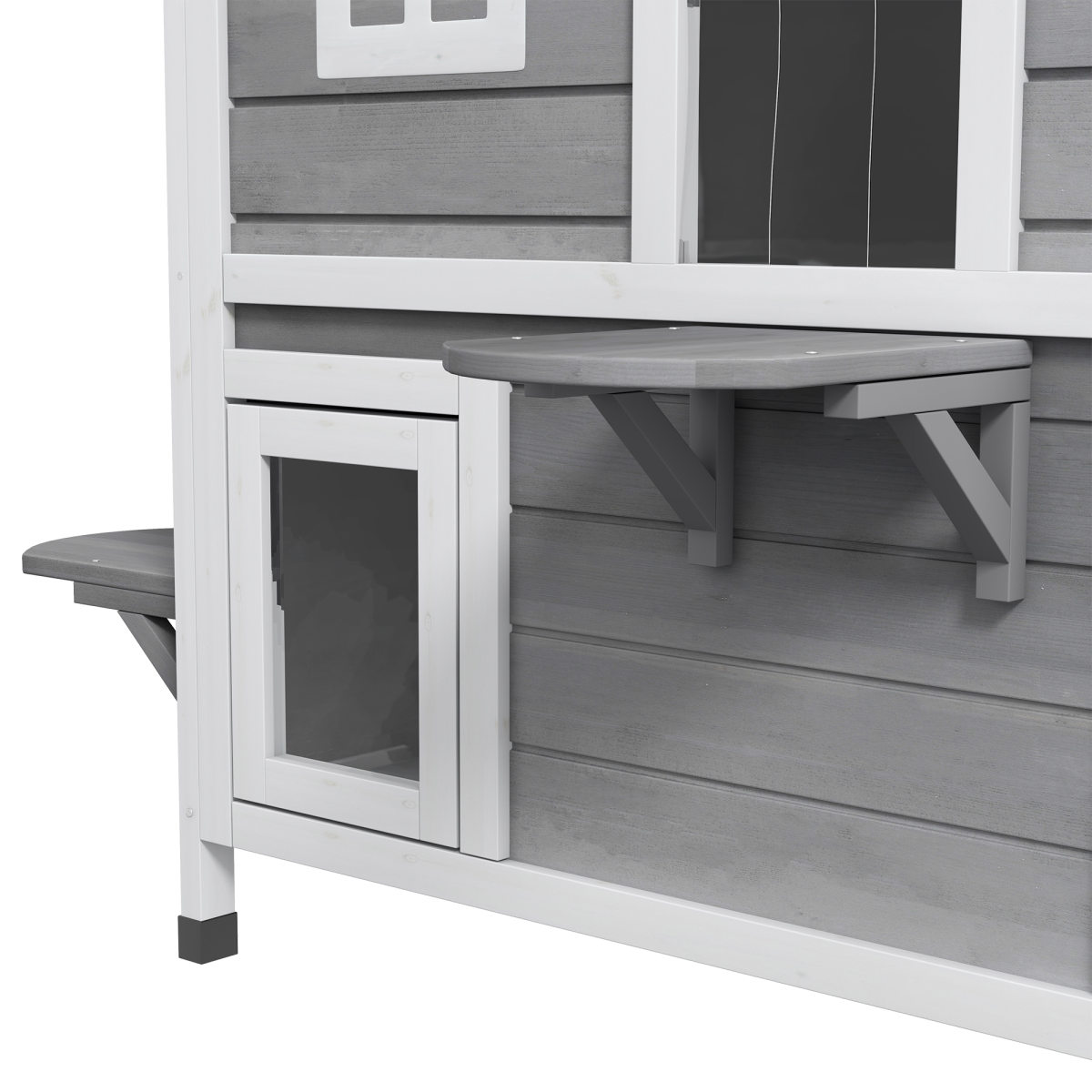 PawHut Large Fir Wood 2-Floor Cat Condo with Openable Roof, Outdoor/Indoor Catio, Grey