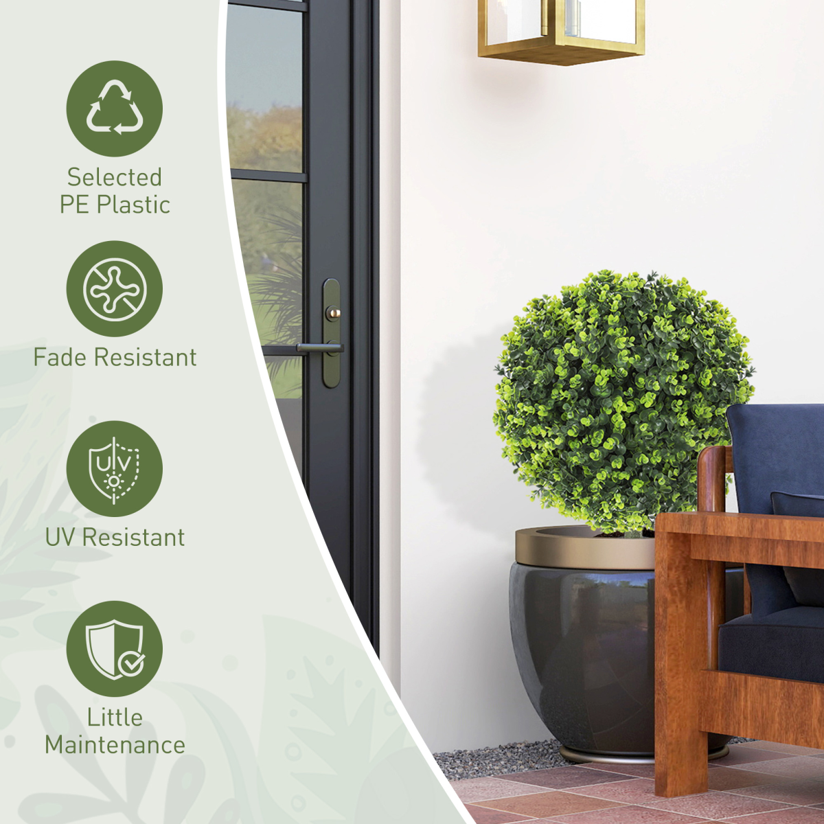 HOMCOM Set of 2 40cm Artificial Boxwood Topiary Balls Indoor Outdoor