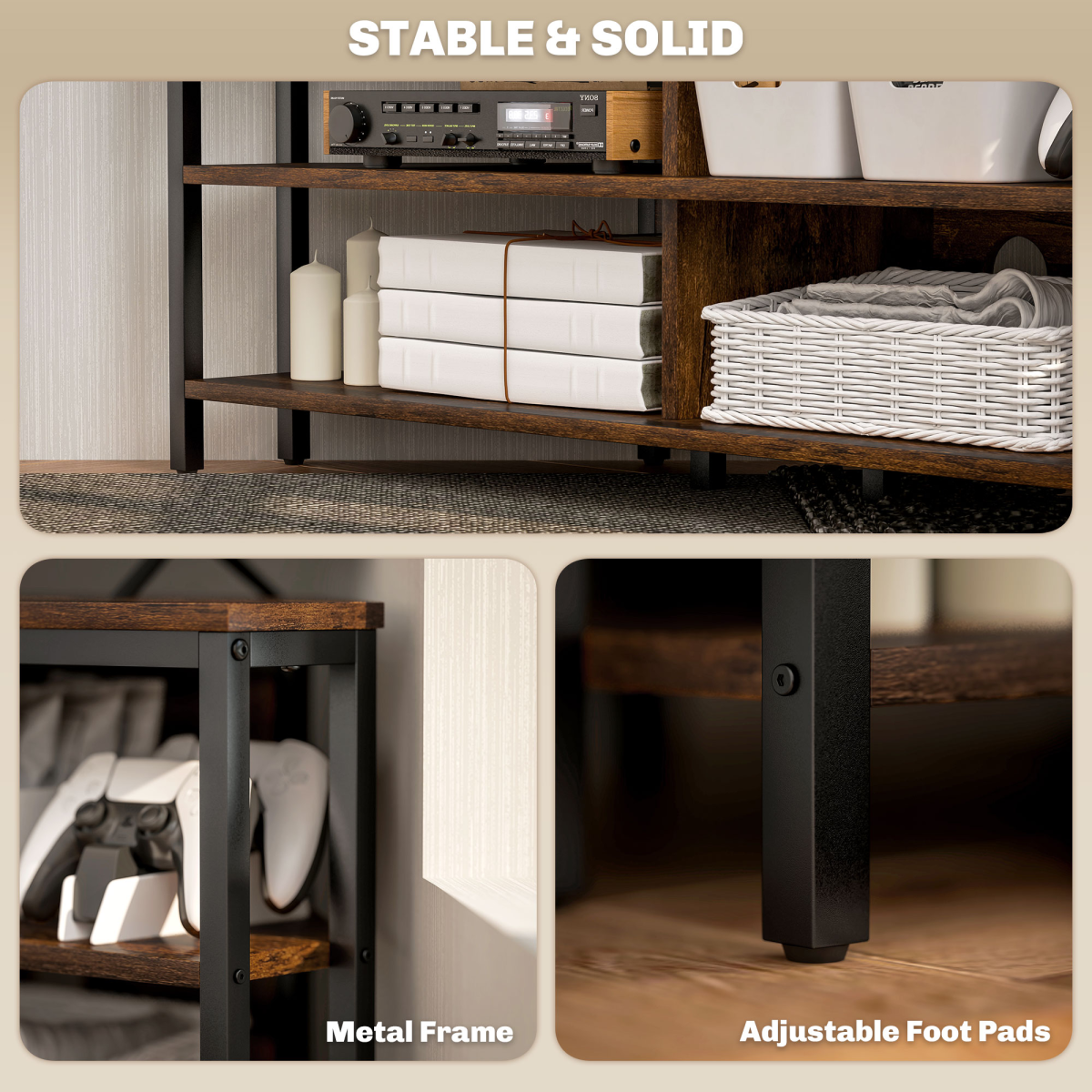 HOMCOM Corner TV Stand for TVs up to 50", 4 Shelves, Rustic Brown