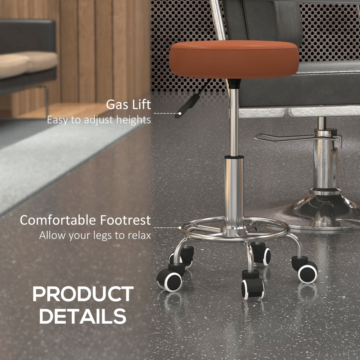 Vinsetto Adjustable Height PU Leather Salon Stool, Brown