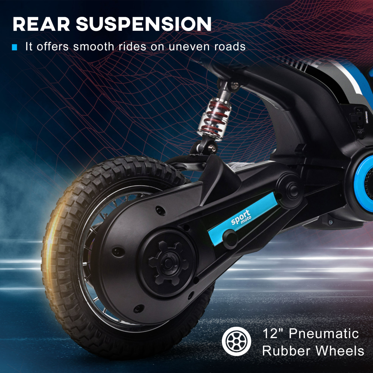 HOMCOM 24V Kids Electric Motorbike, Twist Throttle, Music & Horn, Blue