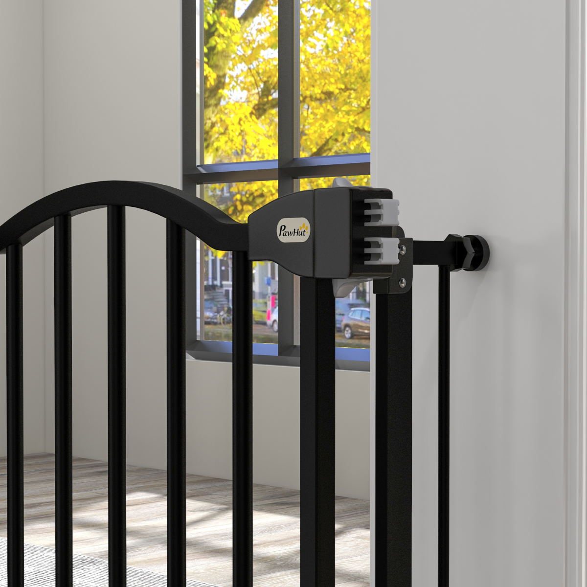 PawHut 74-94cm Adjustable Metal Pet Safety Gate, Auto-Close Black