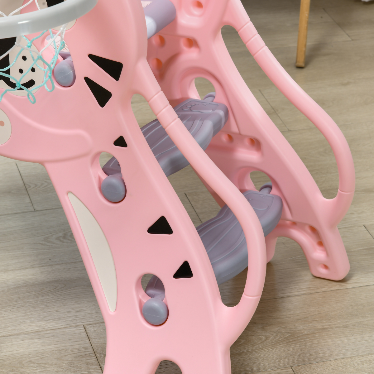 AIYAPLAY Kids Slide with Basketball Hoop, Pink, 18-36 Months