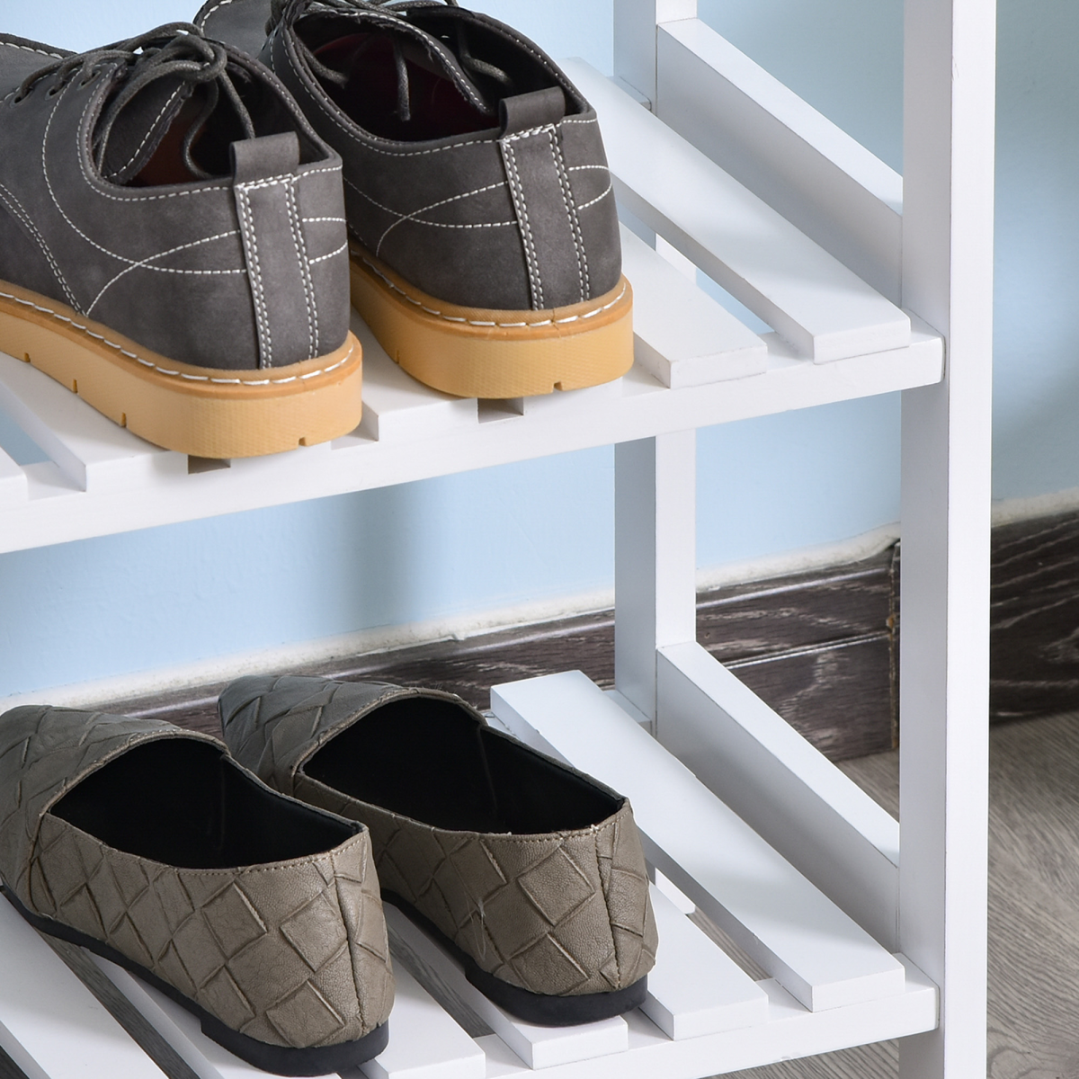 HOMCOM 3-Tier Wooden Shoe Rack, Open Slatted Shelves, 70cm Wide