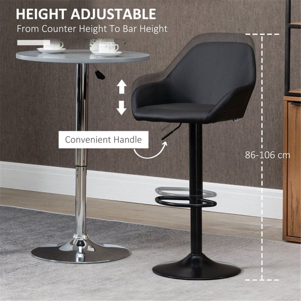 Set of 2 Black PU Leather Adjustable Swivel Bar Stools with Footrest