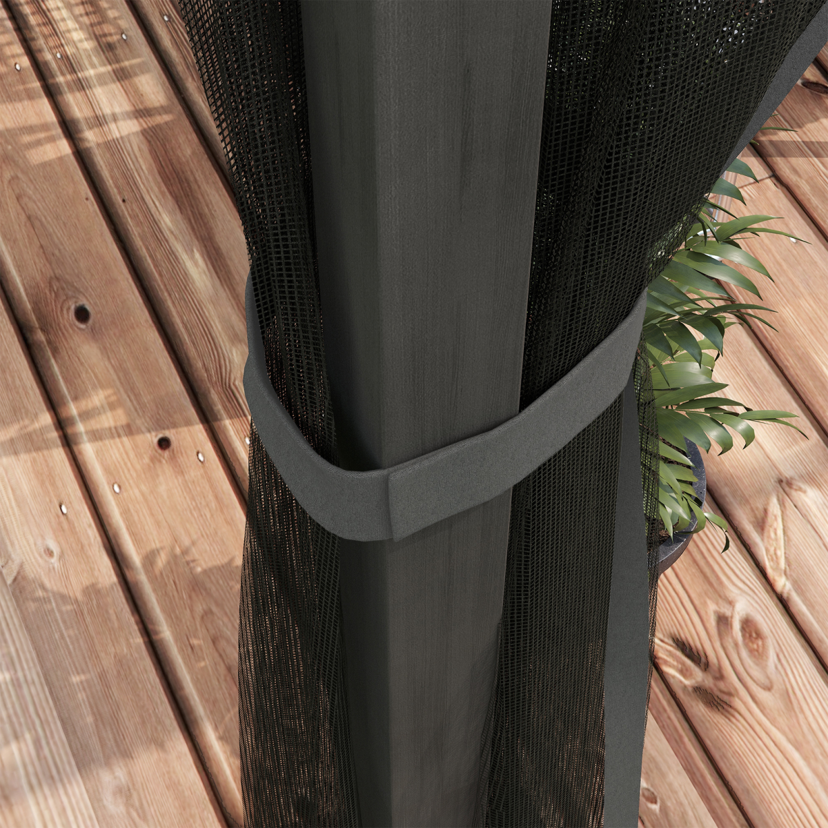 Outsunny 3 x 4m Dark Grey Pergola with Retractable Roof, Net Curtains and Aluminium Frame