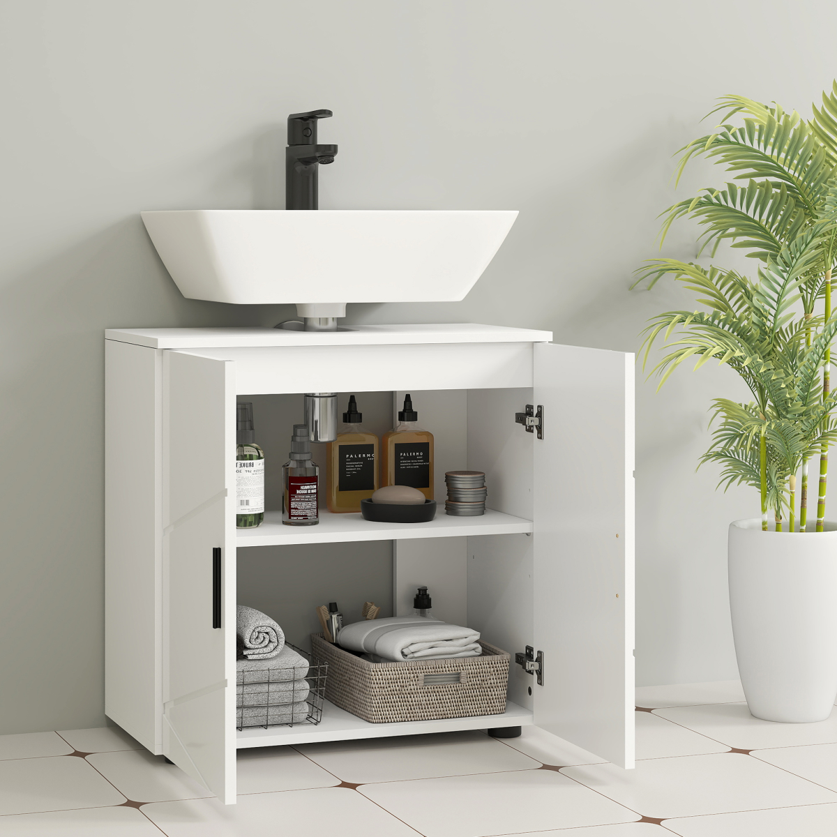kleankin White Bathroom Vanity Cabinet, Under Sink Storage with Shelf