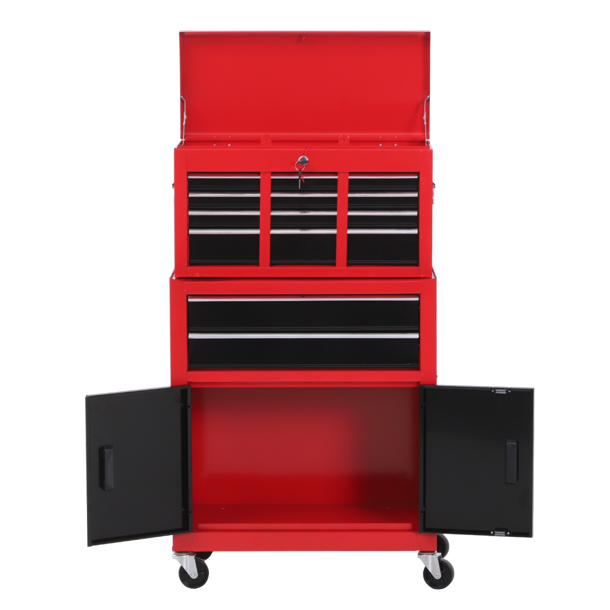 Portable Tool Chest and Roll Cab Combo with 6 Drawers, Lockable Top Chest, 360° Swivel Ball Bearing Runners, Metal Garage Storage Cabinet