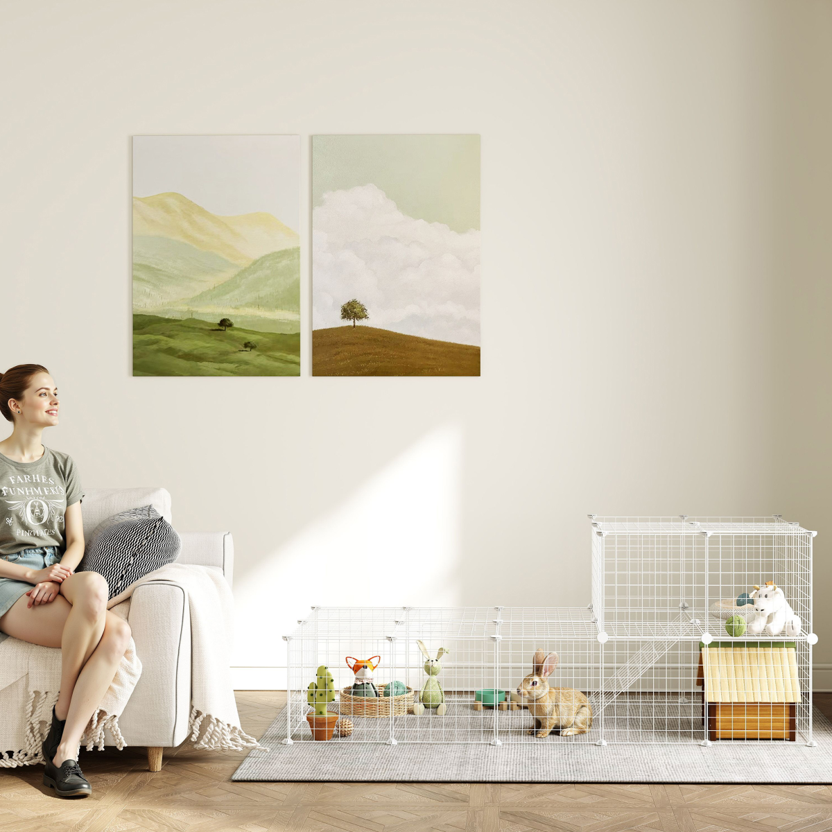 PawHut 36-Panel DIY Small Pet Playpen with Door, White