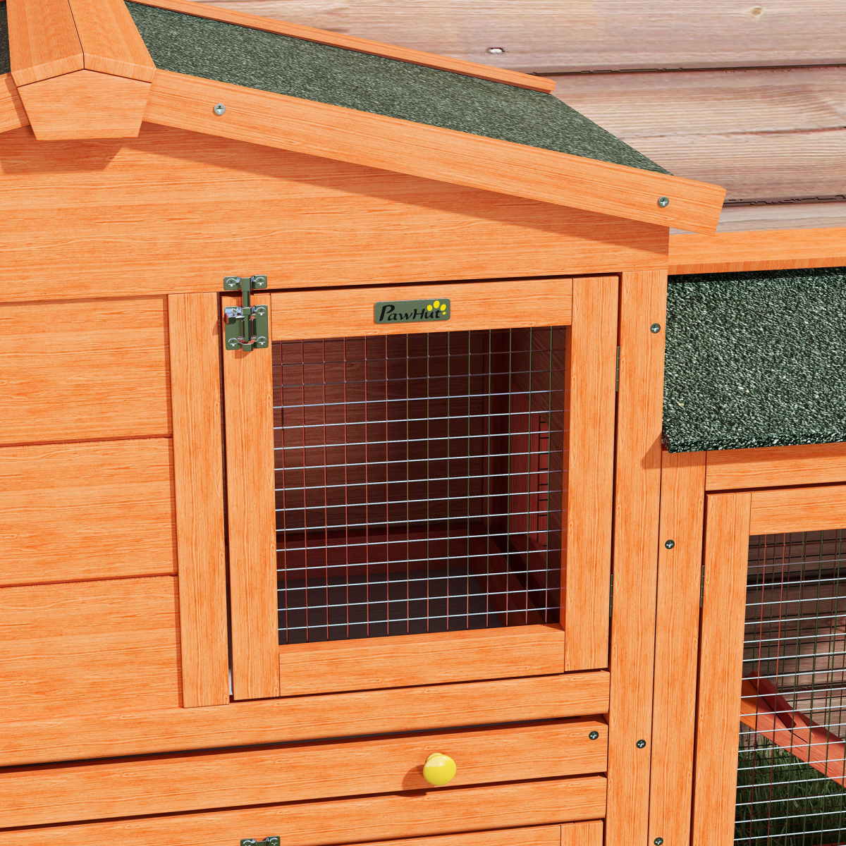 PawHut Wooden Rabbit Hutch with Run, Ramp and Slide-Out Tray