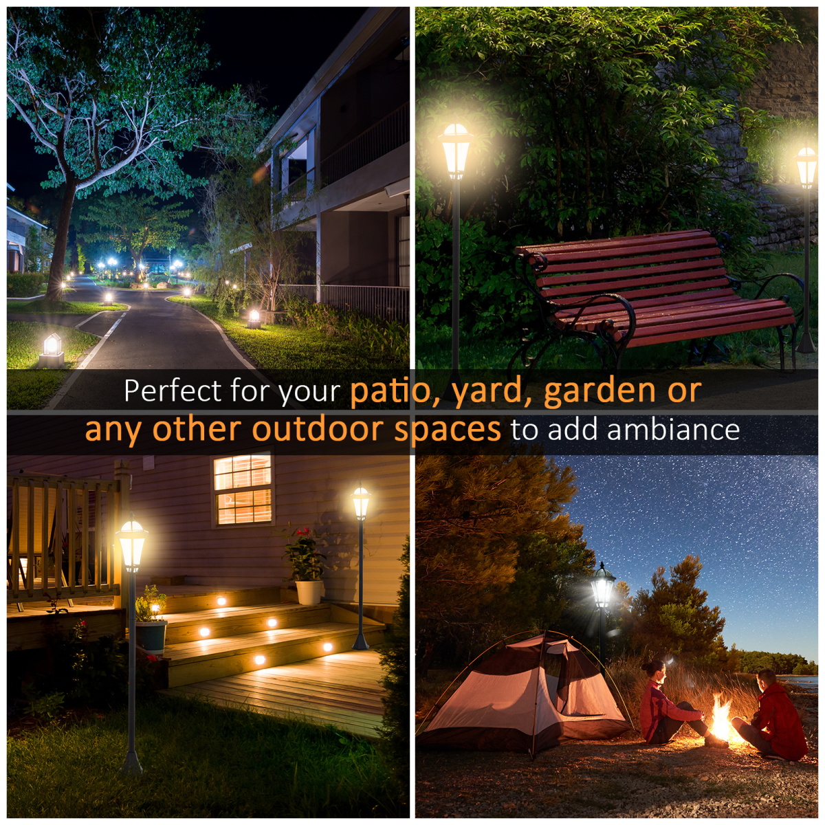Outsunny 2-Piece LED Solar Powered Garden Lamp Post Lanterns, Black