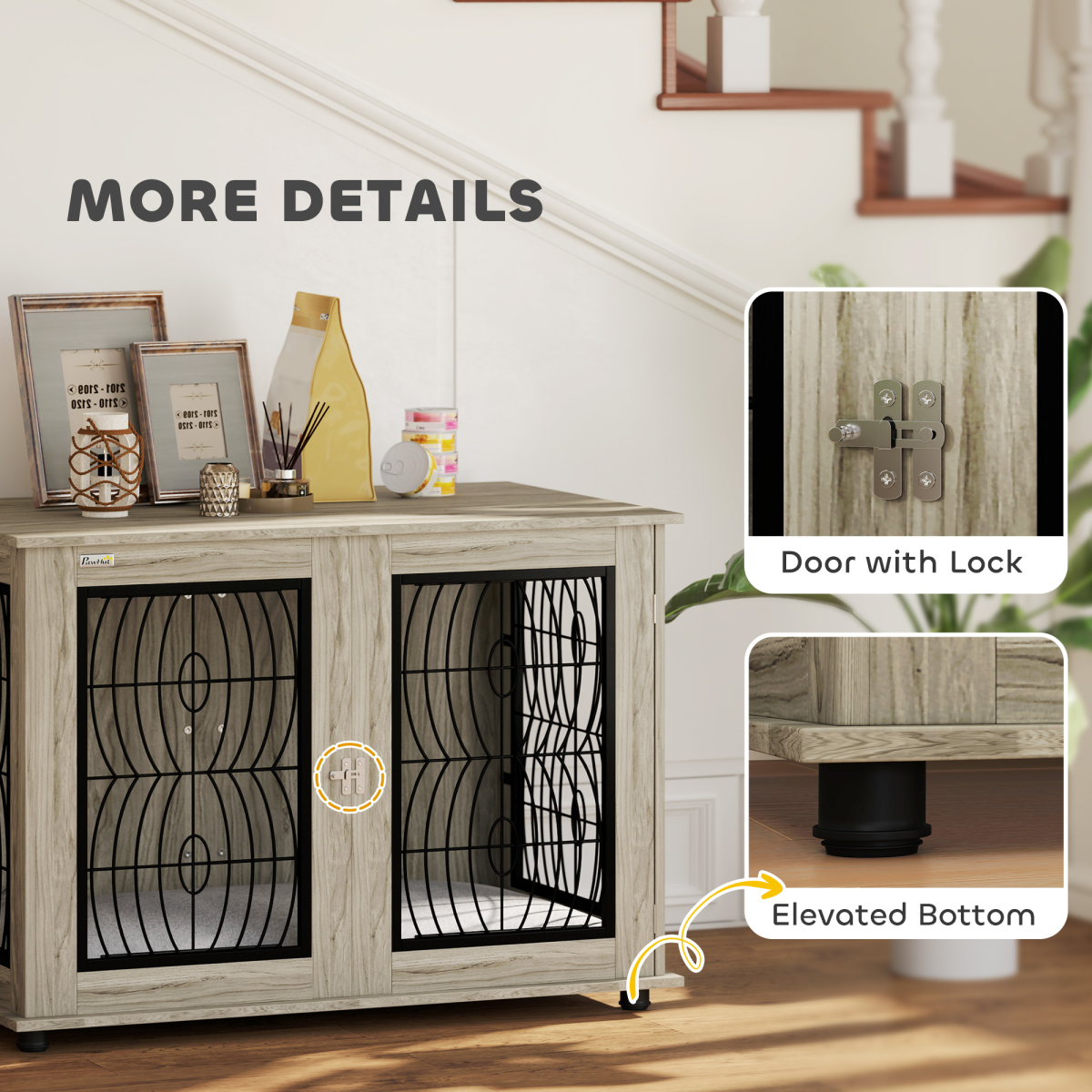 PawHut Dog Crate Furniture End Table for Extra Large Dogs with Cushion