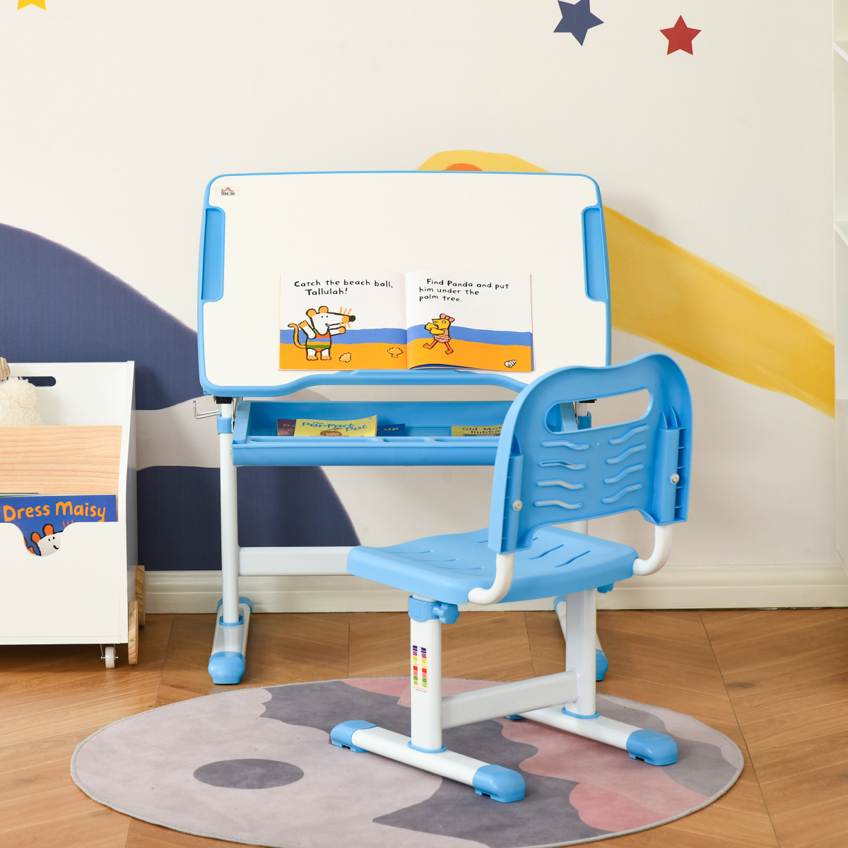 Kids Desk and Chair Set Adjustable Tiltable with Drawer Pen Slot Hook